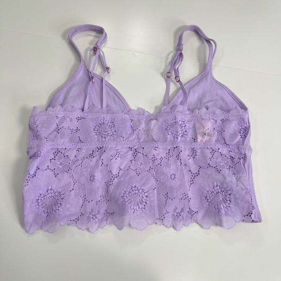 NWT Aerie Ribbed Poppy Lace Bra Top Medium Violet Flurry - Picture 5 of 8